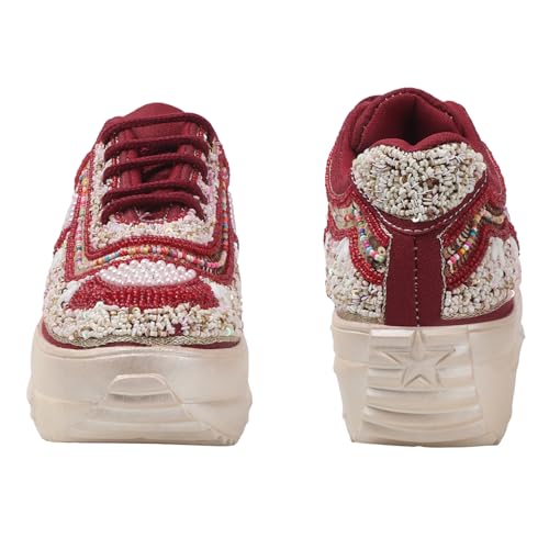 Image of LENSBURY Women Hand Embroidery Wedding Party Bridal Floral High Heel Sneakers I Cushioned Insole I Comfortable Wear Wedge Shoes I for Ladies and Girls LBCNV4037