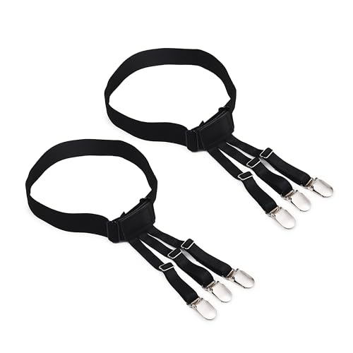 Image of Shirt Tucker for Men, Adjustable Elastic Shirt Stays Garters with Locking Non-Slip Clips Holder Securing Shirt Position Black