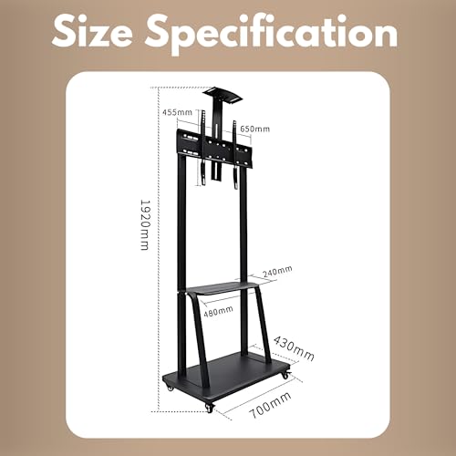 Image of RISSACHI Heavy-Duty Movable TV Trolley Stand for 32-75 Inch LED /LCD TVs | Universal VESA Mount (900 x 600 mm) | Smooth Rolling Wheels, Sturdy Iron Frame, Easy Assembly