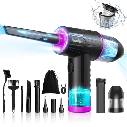 Hoofun Soufflette Air Comprimé et Aspirateur 2 en 1, 100000 Tr/Min Cordless Air Duster, 10Kpa Mini Souffleur Aspirateur avec Lumières LED, 3 Vitesses, Dépoussiérant...