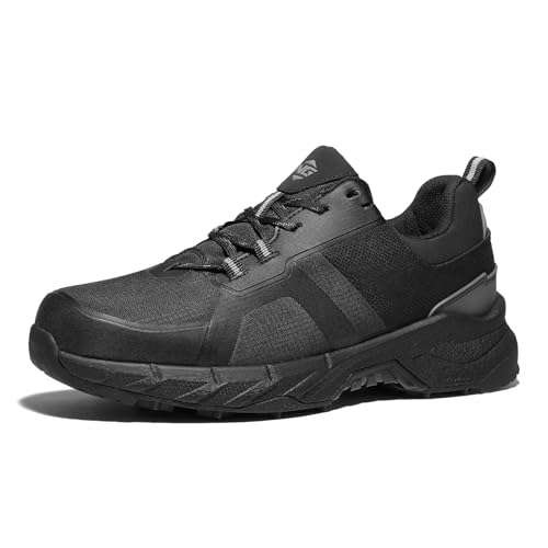 NINGO Men's Waterproof Hiking Shoes, Lightweight Breathable Non Slip Work Sneakers for All-Day Comfort, Outdoor Trails Shoe for Trekking, Camping, Backpacking, Walking, Tennis, Mountaineering Black