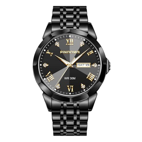 Image of PINDOWS Watch for Men Big Dial Analog Digital Black Silicone Sport Multifunction Luminous LED Dial Waterproof Watches Fashion Wristwatches