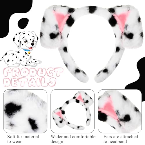 SATINIOR Welpen Kostüm Set Tierkostüm Set Hundekostüm Set Hundeohr Stirnband inklusive Puppy Haarreif mit Ohren Bowtie Schwanz Falsche Nase für Erwachsene Maskeraden Karneval (Weiß, Dalmatiner)