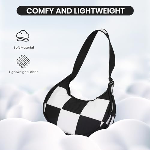 Checkered Crossbody Crescent Bag Medium Shoulder Hobo Cloud Bag Structured Casual Travel with Checkerboard Quilting3