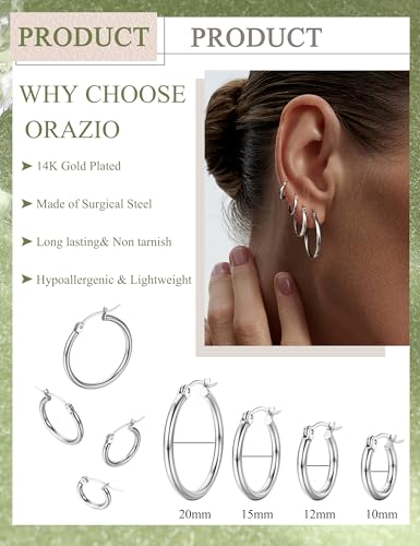 ORAZIO 4 Pairs Stainless Steel Hoop Earrings Set Cute Huggie Earrings for Women,10MM-20MM2