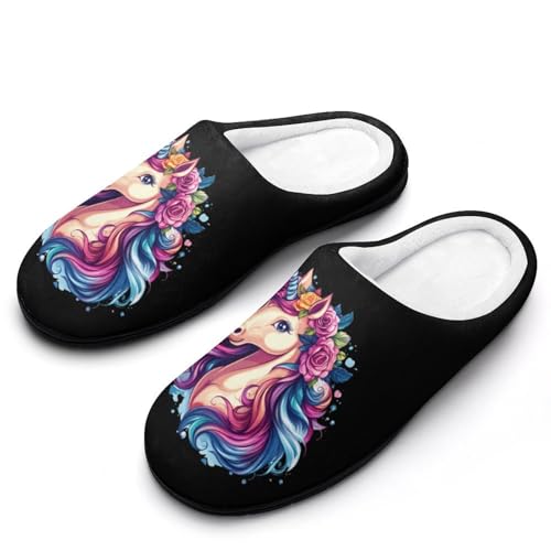 Flower Un-icorn Womens Cotton Slippers Warm House Shoes for Indoor Outdoor