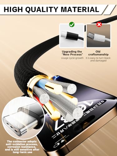 Image of [6.6 ft, 2-Pack] 240W Type C USB C to C Cable for iPhone 17 Charger Fast Charging Nylon Braided Cable E-Marker Charger Cord [Black]