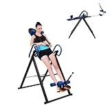 SHZULUSE Inversion Table for Back Pain Relief, 330.7lbs Capacity Heavy Duty Inversion Teeter Table with Adjustable Safety Belt & Headrest, Home Back Stretcher Decompression Equipment (Blue)