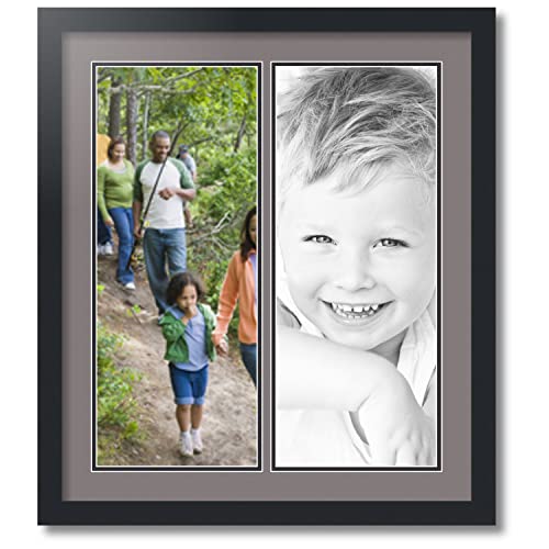 ArtToFrames Collage Photo Frame Double Mat with 2-8x20 inch Openings with Black Frame and Pewter Top Mat