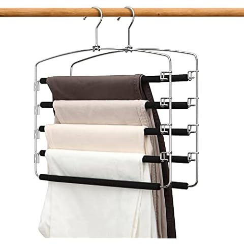 ZriEy Trouser Hangers 2 Pack *5 Layers Hangers for Clothes, Trouser Hangers Space Saving for Pants, Scarves, Ties Closet Storage Organizer, Multi Trouser Hangers with Non-slip Padding Cover