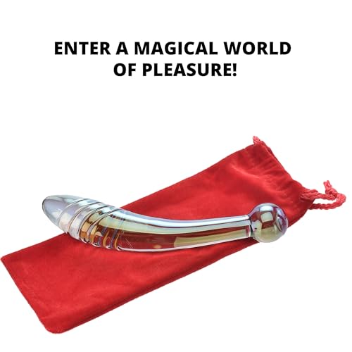 Image of Adam & Eve Glass Fairy Wand, Iridescent Dual Ended Glass Dildo for Vaginal & Anal Play, Ribbed & Bulbous Tips for Ultimate Stimulation, Body Safe & Hypoallergenic, Velvet Storage Pouch Included