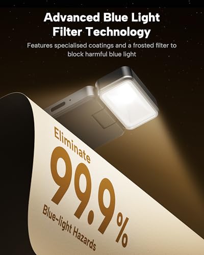 86lux Book Light, Rechargeable Clip-On LED Reading Light for Bed & Night Use - 3 Color Temperatures with Stepless Dimming, Ultralight Bookmark Design for Kids, Book Lovers, Grey