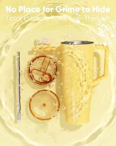 Image of KISSKIND 40 oz Lumispin Tumbler with Handle and Hidden Straw, 100% Leak Proof Water Cup with Handle, Insulated Water Bottle for Travel, Mom, Nurse, Teacher, Student, Butter Yellow