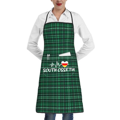 nopicsn South Ossetia Heartbeat Apron for cooking with Pockets Women Men Kitchen Chef Funny Aprons
