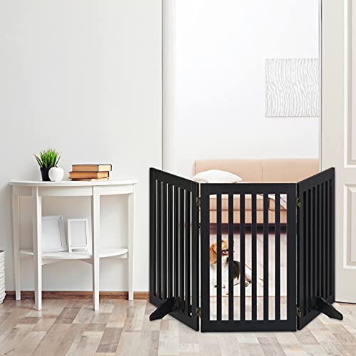 Relaxdays Absperrgitter, H x B: 70 x 154 cm, 3 Panel, faltbar, mit Füßen, verstellbares Hunde Schutzgitter, MDF, schwarz