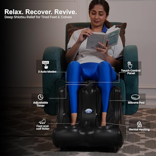 Image of ARG HEALTH CARE Foot, Calf & Leg Massager Kneading or Rolling Massage with Vibration & Heat Therapy For Pain Relief & Relaxation Improved Blood Circulation Automatic Massager (Black) (1 Year On-Site Warranty)