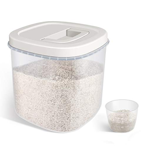 TBMax Rice Storage Container - 10 Lbs Airtight Cereal Container Bin with Measuring Cup - Food Container Dispenser for Rice Flour Cereal Kitchen Storage