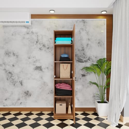 Image of VIKI Wardrobe | Wooden Almirah for Clothes,Door for Bedroom, 1 Door Wardrobe with Doors (Brussel Walnut - 40D x 40W x 180H) | 1 Year Warranty | DIY