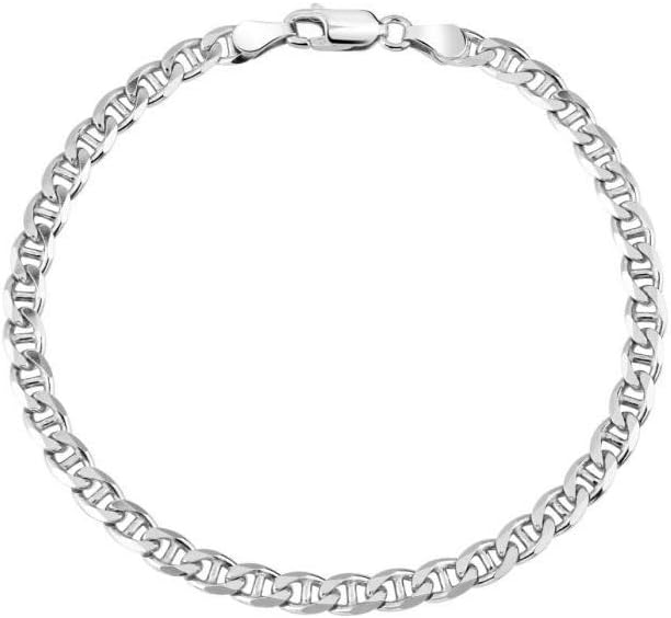 Mens Sterling Silver Bracelet 5.5MM 6.5MM 8MM 9MM 10.5MM 12MM Flat Mariner Link Chain Bracelet- Thick Silver Link Bracelets, Mens Silver Bracelet, Silver Bracelet For Men, Mens Link Bracelet