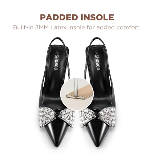 Women's Slingback Kitten Heels with Bow 2.4-Inch Low Heels Closed Pointed Toe Pump Dress Shoes4