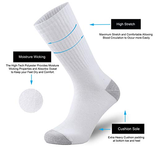 ONKE Cotton Cushion Crew Socks for Men Athletics All Seasons Thick Warm Heavy Duty Work Boot Moisture Control Sweat Wicking(White XL)