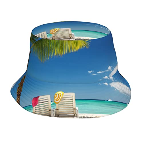 Whuanlo Chapeau seau en chocolat, chapeau de soleil unisexe casquette de pêcheur mode extérieur bord court pliable, Chaises de plage en palmier, taille unique