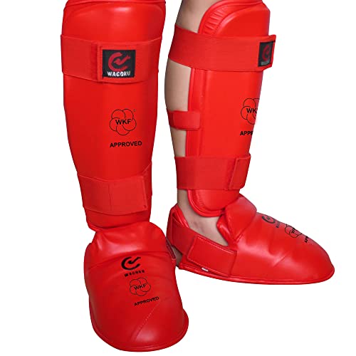Protège-tibias et cou-de-pied karaté WKF rouge S pour entraînement intense