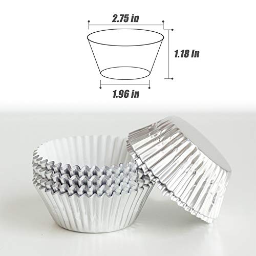Image of Silver Foil Cupcake Liners,GOLF 100Pack Metallic Baking Cups Standard Size
