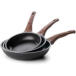 Sartenes Alemanas Antiadherentes ROSMARINO Juego de 3 Sartenes Aptas para Inducción y Otras Placas de Cocción - Revestimiento Antiadherente Alemán - Mango Stay Cool - 20cm, 24cm, 28cm