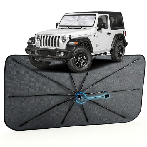 Image of Car Windshield Sun Shade for Jeep Wrangler 2018-2026 -[Reflective Coated Fabric] Sunshade Umbrella for Front Window, Car Shades Sun Visor Keep Car Cool and Protects Interior, 1:1 Exact Fit