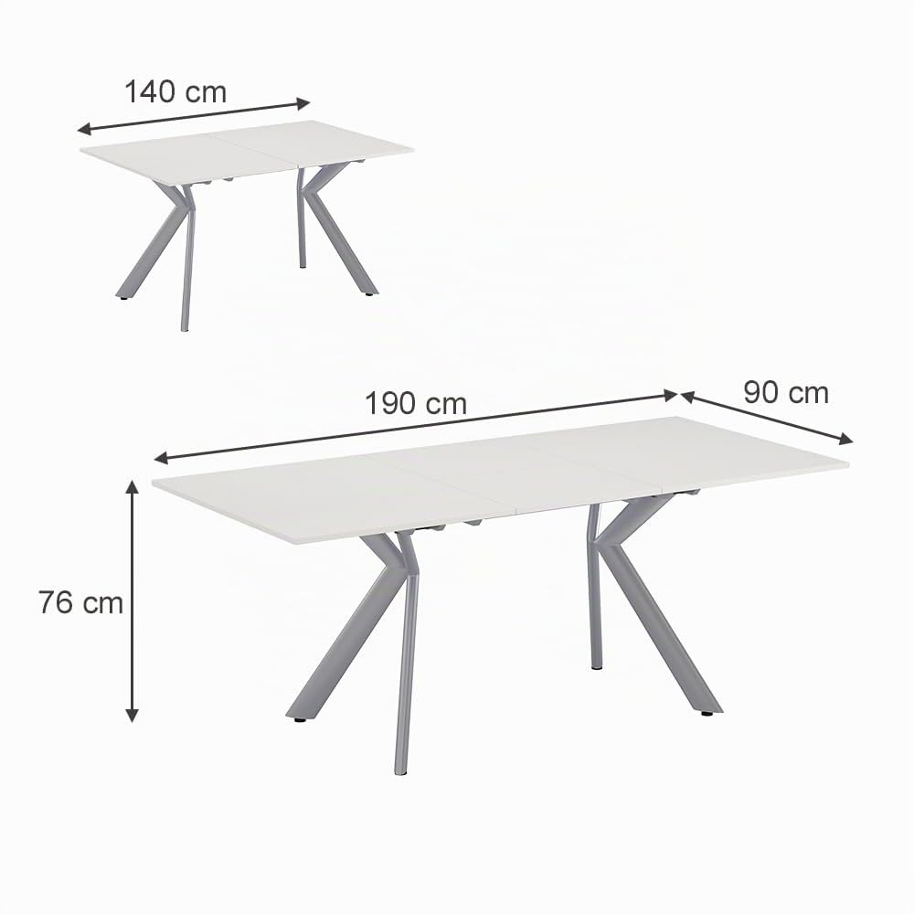 Vicco Tavolo da pranzo Trill, Bianco/Grigio, 140-190 x 90 cm | Allungabile, con estrazione sincronizzata per lunghezze del tavolo variabili