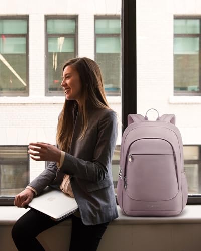 Image of LIGHT FLIGHT Travel Laptop Backpack Women, 15.6 Inch Laptop Backpack with USB Charging Hole, Water Resistant College Bookbag, Black Computer Backpacks for Work, Grayish Pink