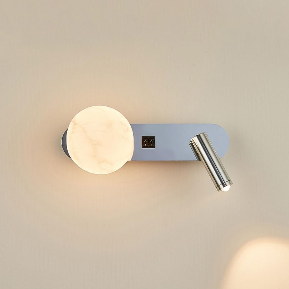 HYJAUSXB Wall Lamps Sconces Light Lamp Adjustable Bedside LED Reading Spotlight Mount with 2, Aluminum Sconce G9 Globe Resin Lighting Fixture-Silver-A(Blanc)