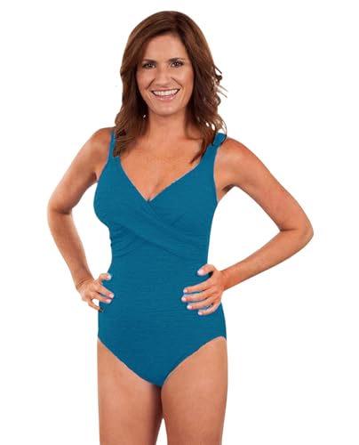 Penbrooke Krinkle Chlorine Resistant Cross Over One Piece Swimsuit (Dk Teal, 8)
