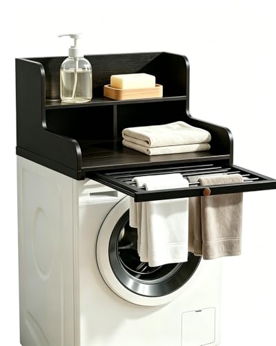 Plan de travail en bois à 2 niveaux avec porte-serviettes extensible, tapis de machine à laver en bois avec balustrade, montage étanche et rapide, pour...