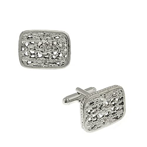 Mancuernillas vintage rectángulo estilo filigrana plata miniatura 1