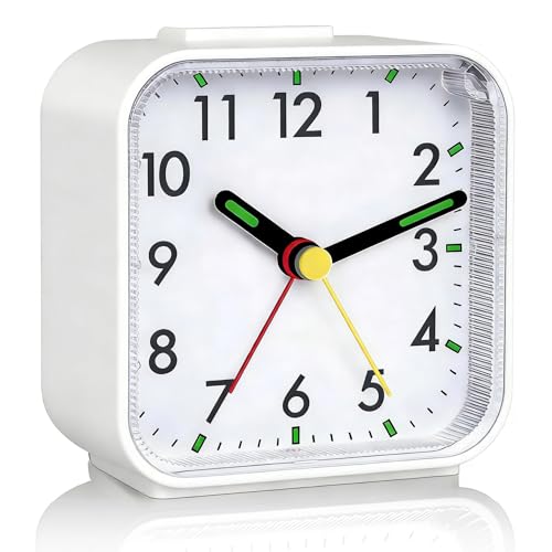 Oryzium Alarm Clock Non Ticking Silent Alarm Clocks Bedroom Bedside Clock Battery Powered with Light Snooze Luminous Portable Night Analog Clocks for Deep Sleepers Workers Travellers (white)