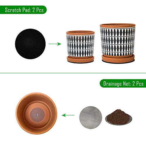 Set Of 2 Terracotta Pots, 4 Inch And 6 Inch, Planter Pots For Plants With Drainage Holes And Saucers, Pottery Red/Black, 31-958-B-2 #TOP3