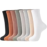 J-BOX 10/8 Pairs Women Cotton Crew Socks - Soft Comfort Dress Socks for Business & Casual, Above Ankle Wear, size 6-11 (US, Numeric, 9, 11, Regular, Regular, 01-Multicolor-a(8 Pairs))