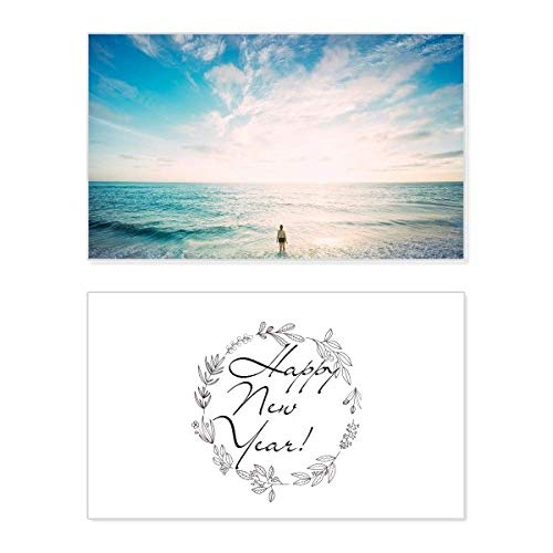 Tarjeta de Año Nuevo Ocean Sand Beach ideal para felicitar a familiares con bendiciones