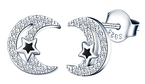 MicVivien Pendientes Estrella Luna Plata de Ley 925 con Circonita Blanco Aretes de Media Luna Pendientes Elegantes Joyería para Mujer Niña Cover