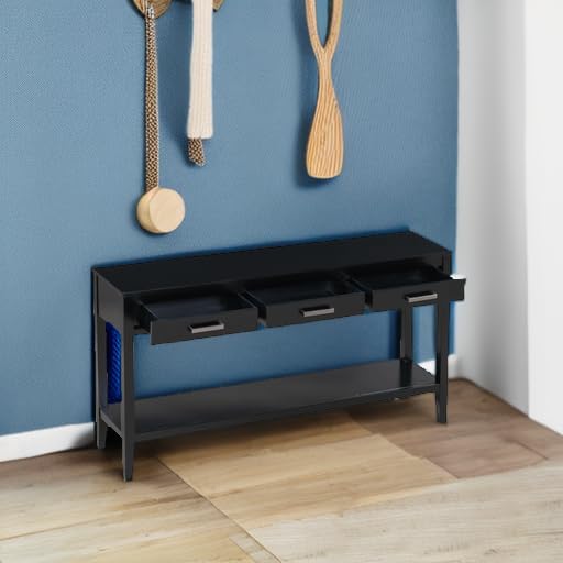 Miniatura 5 de Merax Mesa consola de entrada con almacenamiento, diseño de 3 cajones, marco de maderadetrás del sofá y sofá, color negro