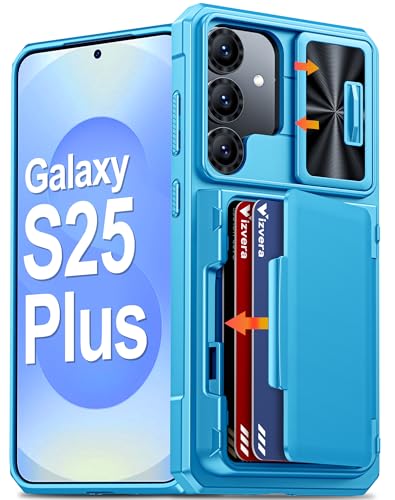 Vizvera for Galaxy S25+Plus Case Wallet RFID [Cards Holder][Camera Cover][Edge Raised] Full Body Rugged Shockproof Silicone Protective Phone Case for Galaxy S25+Plus 6.7"(Lake Blue)