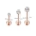 3Pairs 16G CZ Labret Cartilage Tragus Monroe Lip Nose Helix Studs Earrings Stainless Steel Piercings Jewelry (rose gold)