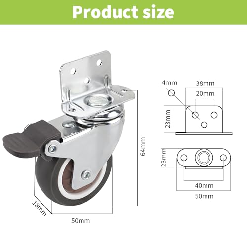 4 Stück 50-mm-Möbelrollen – Mit Bremse – Belastbar bis 120 kg – Schwerlastrollen für Möbel – Rollen für Möbel – Rollen Schwerlast – 360°-Drehbare Lenkrollen – Inklusive Schrauben und Schraubendrehe
