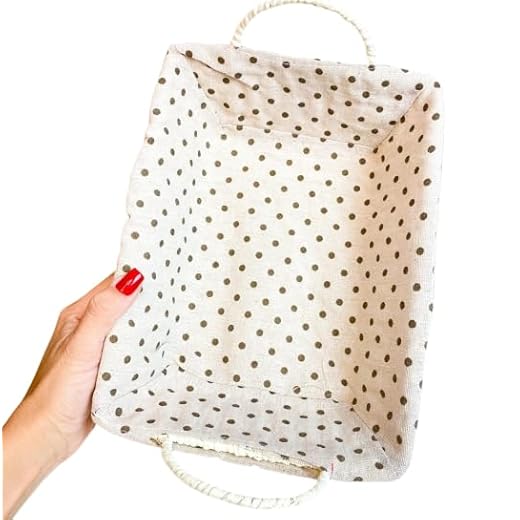 Cesto de Pão Oval Retangular Redondo para Café da Manhã com Forro e Alça Lateral(BOLINHA RETANGULAR)