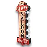 Old Town Saloon LED Light Up Sign, 25 inch, Double-Sided, Vintage Western Style, Battery Operated