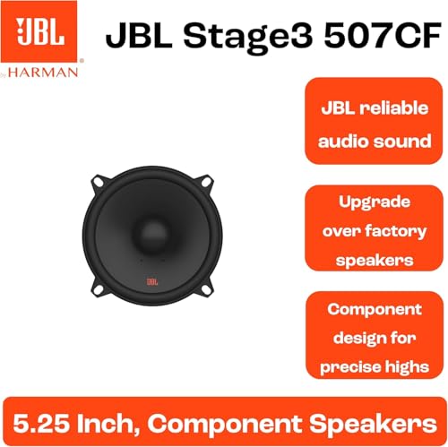 JBL Lautsprecher Auto Stage3 507CF - 135 Watt 2-Wege Komponenten Autolautsprecher Boxen Set von Harman Kardon - 13cm / 130mm / 5\ Einbaulautsprecher ohne Gitter und 3.25cm Hochtöner, Schwarz