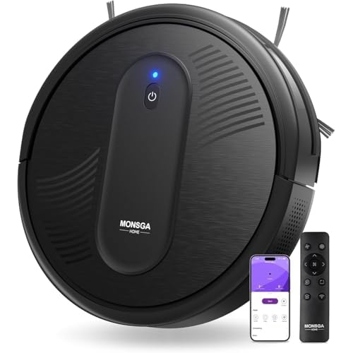 MONSGA Robot Vacuum Cleaner, 3000Pa Powerful Suction Robotic Vacuum, 3.2″ Super-Slim, 140Min Runtime, Vacuum Robot for Hard Floor/Low Pile Carpet/Pet Hair, Remote/App/Voice Control, Schedule Clean