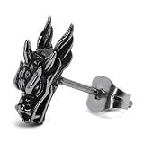 [silver KYASYA]ステンレス ドラゴンピアス 龍 スタッド ワンポイント シルバー 燻し 個性的 片耳 メンズ 男性 金属アレルギー対応 イヤリング